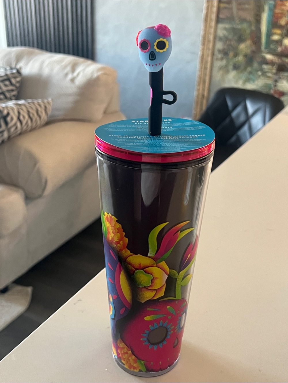 Starbucks - Day of the Dead Floral Skull Tumbler with Skull Straw Top